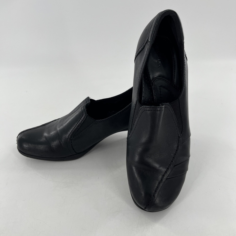 G H Bass & Co Leather Pump Low Chunky Heel Womens 9 M Black Kitten Ruched Tenley